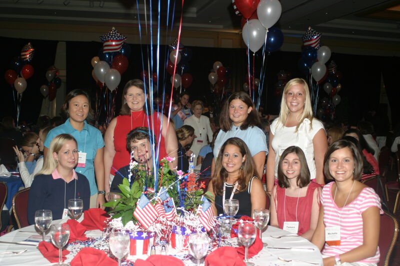 Table of Nine at Convention Red, White, and Phi Mu Dinner Photograph 4, July 8, 2004 (Image)