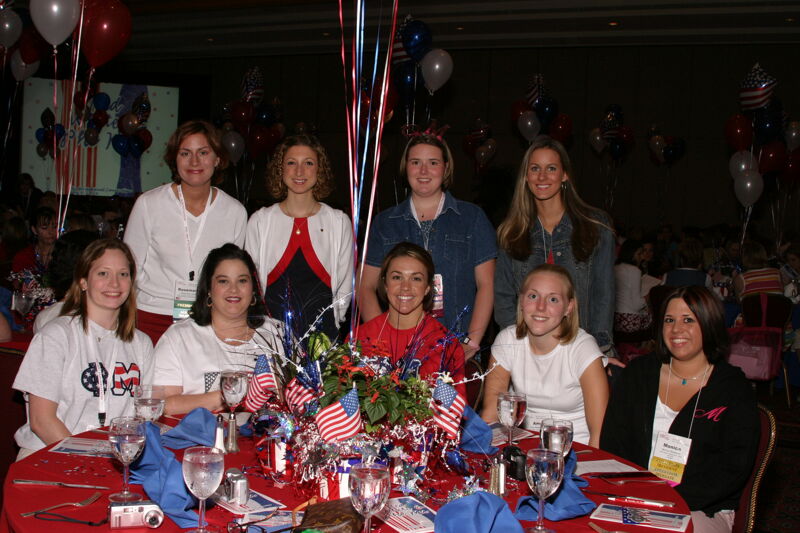 Table of Nine at Convention Red, White, and Phi Mu Dinner Photograph 7, July 8, 2004 (Image)