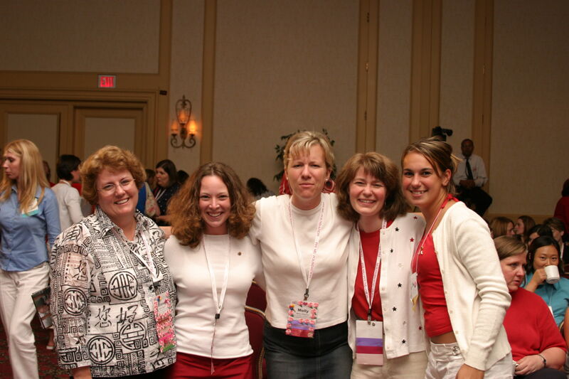 Molly Williams and Four Unidentified Phi Mus at Convention Photograph, July 8, 2004 (Image)