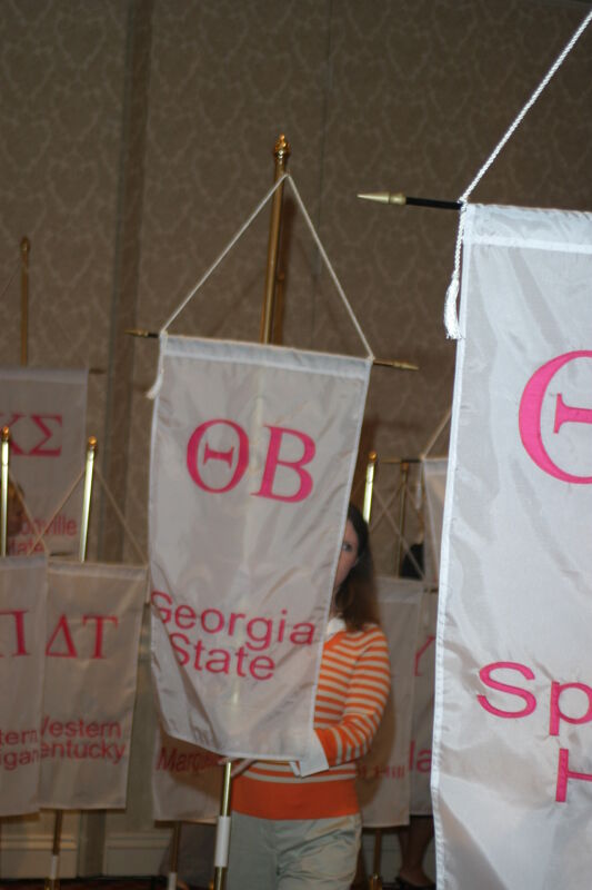 July 9 Unidentified Phi Mu With Theta Beta Chapter Banner in Convention Parade of Flags Photograph Image