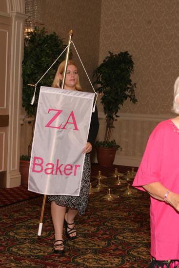 Unidentified Phi Mu With Zeta Alpha Chapter Banner in Convention Parade of Flags Photograph, July 9, 2004 (image)