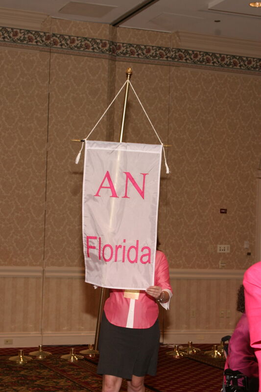 Unidentified Phi Mu With Alpha Nu Chapter Banner in Convention Parade of Flags Photograph, July 9, 2004 (Image)
