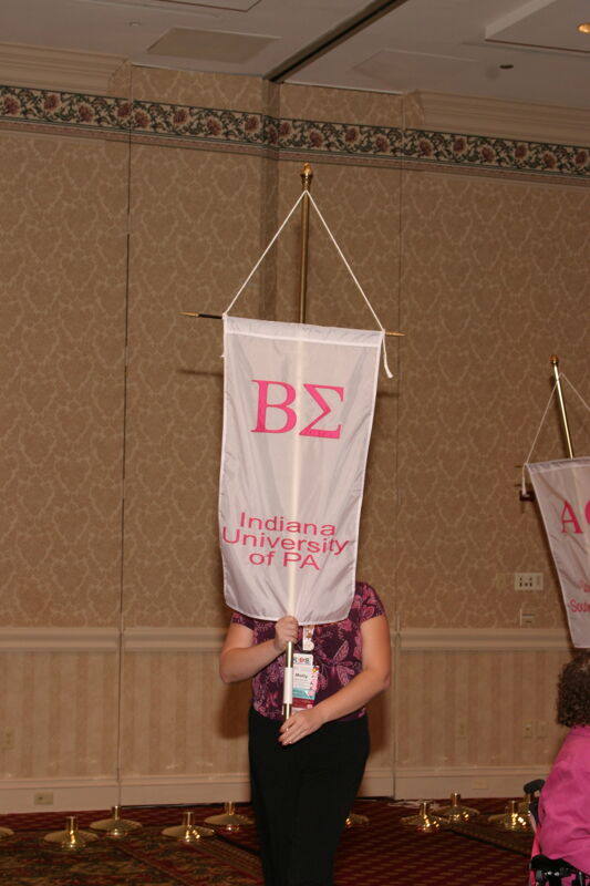 Unidentified Phi Mu With Beta Sigma Chapter Banner in Convention Parade of Flags Photograph, July 9, 2004 (Image)