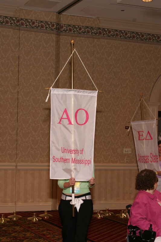 July 9 Unidentified Phi Mu With Alpha Omicron Chapter Banner in Convention Parade of Flags Photograph Image