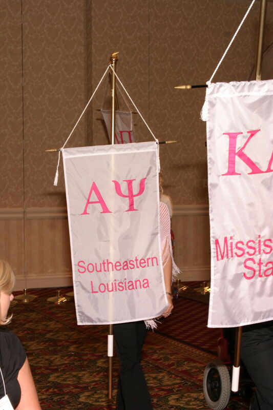 Unidentified Phi Mu With Alpha Psi Chapter Banner in Convention Parade of Flags Photograph, July 9, 2004 (Image)