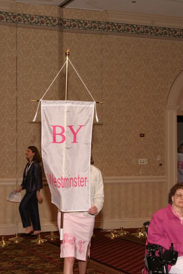 Unidentified Phi Mu With Beta Upsilon Chapter Banner in Convention Parade of Flags Photograph, July 9, 2004 (image)