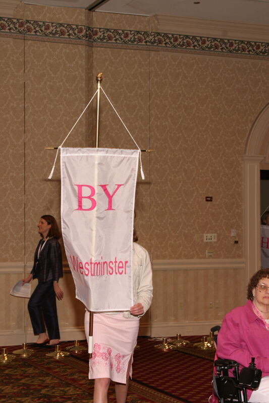 Unidentified Phi Mu With Beta Upsilon Chapter Banner in Convention Parade of Flags Photograph, July 9, 2004 (Image)