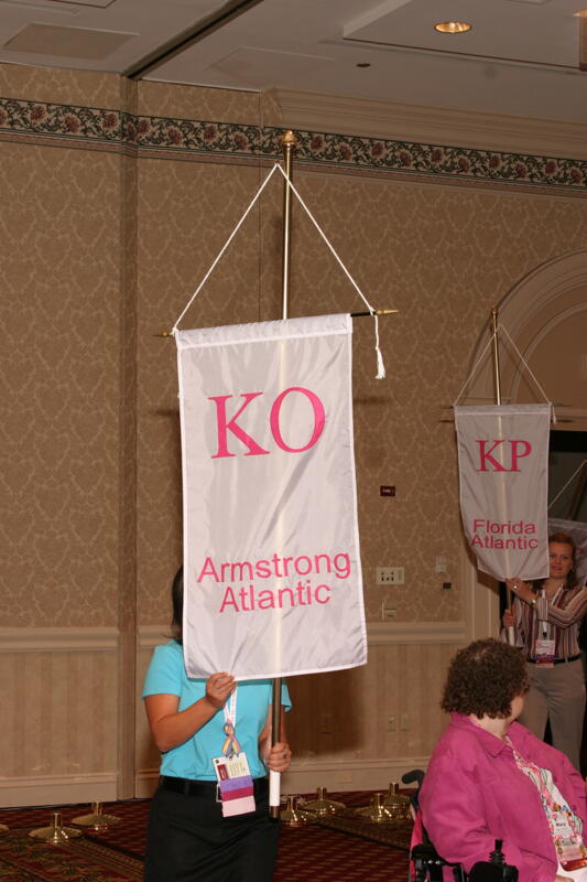 July 9 Unidentified Phi Mu With Kappa Omicron Chapter Banner in Convention Parade of Flags Photograph Image