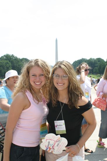 Heather Perrin and Unidentified by Washington Monument During Convention Photograph, July 10, 2004 (image)