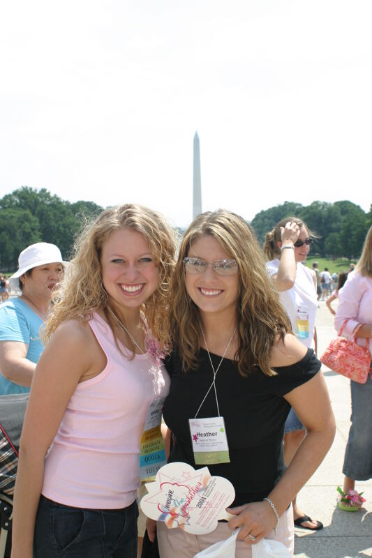 Heather Perrin and Unidentified by Washington Monument During Convention Photograph, July 10, 2004 (Image)