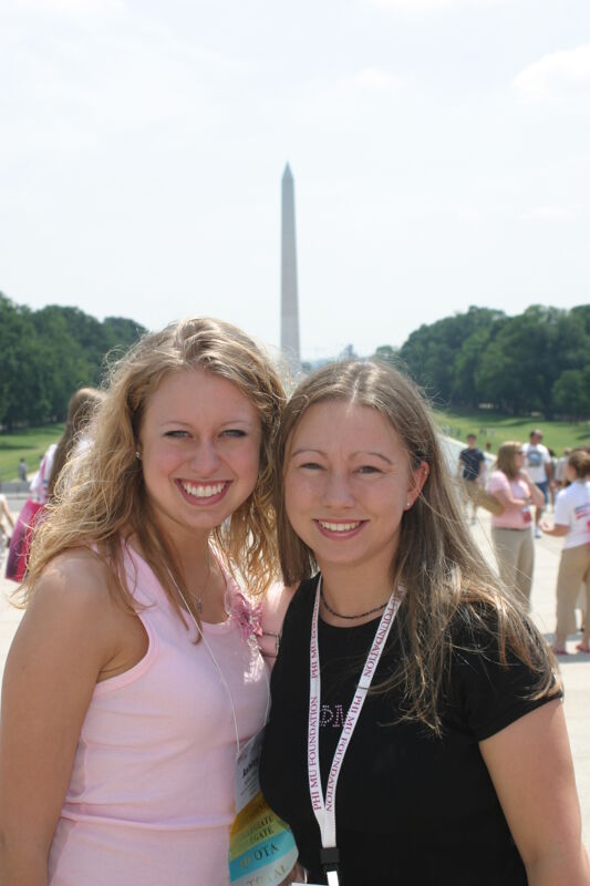 Two Unidentified Phi Mus by Washington Monument During Convention Photograph 2, July 10, 2004 (Image)