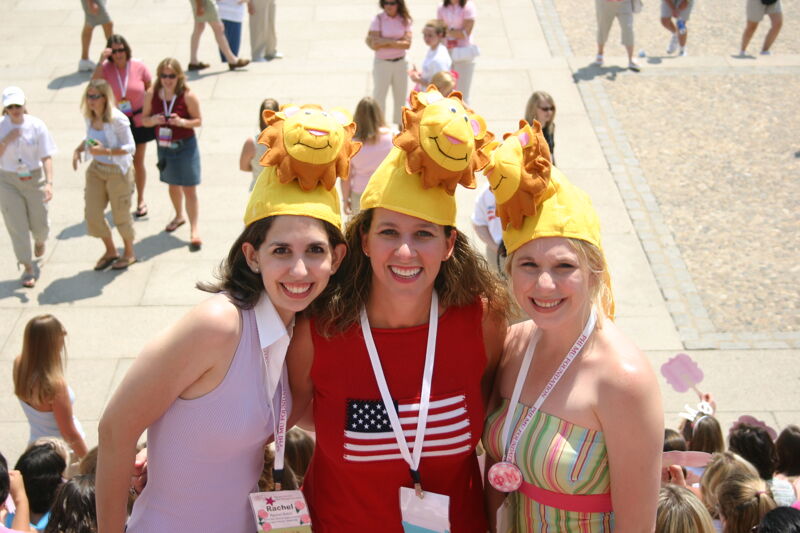 Rachel Babin and Two Unidentified Phi Mus on Washington Mall During Convention Photograph, July 10, 2004 (Image)