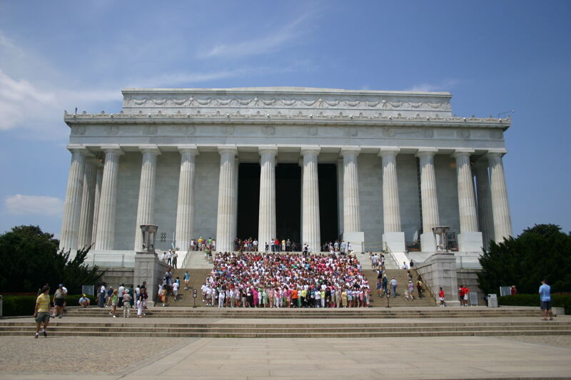 Convention Attendees at Lincoln Memorial Photograph 4, July 10, 2004 (Image)