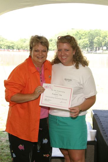 Kathy Williams and Kappa Nu Chapter Member With Certificate at Convention Outdoor Luncheon Photograph, July 10, 2004 (image)