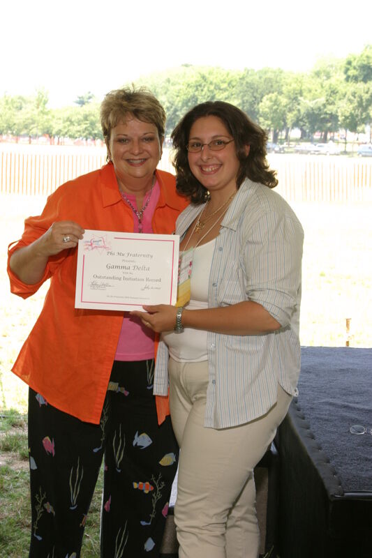 Kathy Williams and Jennifer Vignone With Certificate at Convention Outdoor Luncheon Photograph, July 10, 2004 (Image)