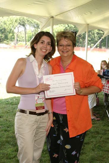 Kathy Williams and Rachel Babin With Certificate at Convention Outdoor Luncheon Photograph, July 10, 2004 (image)