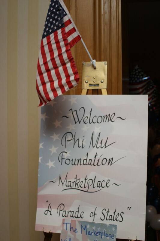 Phi Mu Foundation Marketplace Sign at Convention Photograph 1, July 8-11, 2004 (Image)