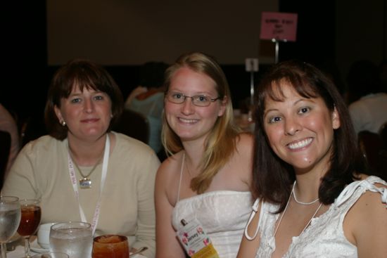 Jersey Gillespie and Two Unidentified Phi Mus at Convention Sisterhood Luncheon Photograph, July 8-11, 2004 (image)