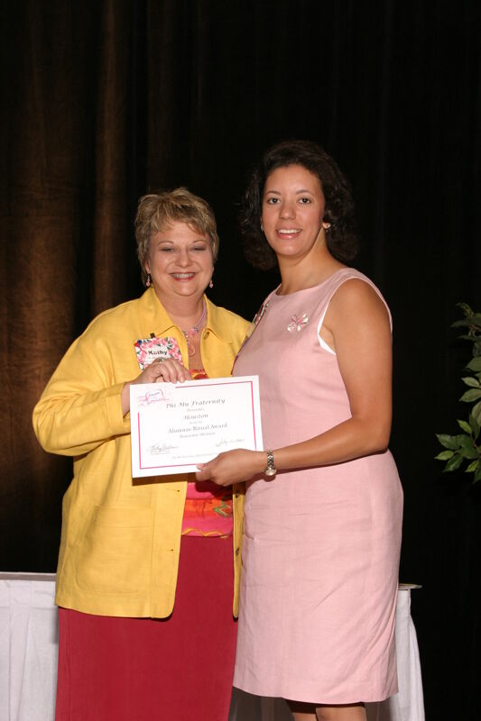 Kathy Williams and Houston Alumna With Certificate at Convention Sisterhood Luncheon Photograph 2, July 8-11, 2004 (Image)