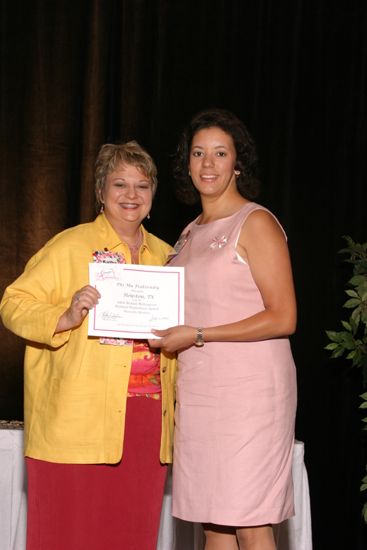 Kathy Williams and Houston Alumna With Certificate at Convention Sisterhood Luncheon Photograph 1, July 8-11, 2004 (image)