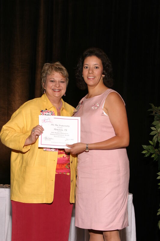 July 8-11 Kathy Williams and Houston Alumna With Certificate at Convention Sisterhood Luncheon Photograph 1 Image
