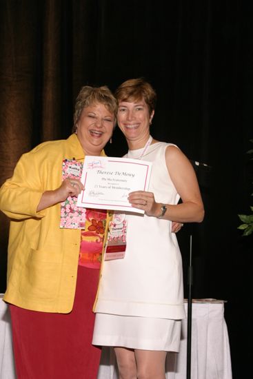 Kathy Williams and Therese DeMouy With Certificate at Convention Sisterhood Luncheon Photograph, July 8-11, 2004 (image)