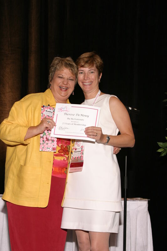 Kathy Williams and Therese DeMouy With Certificate at Convention Sisterhood Luncheon Photograph, July 8-11, 2004 (Image)