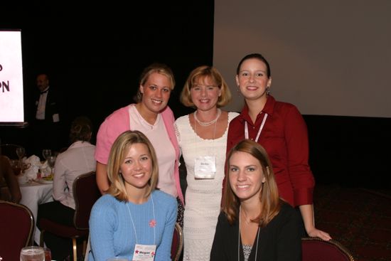 Thomas, Celentano, and Three Unidentified Phi Mus at Convention Sisterhood Luncheon Photograph, July 8-11, 2004 (image)