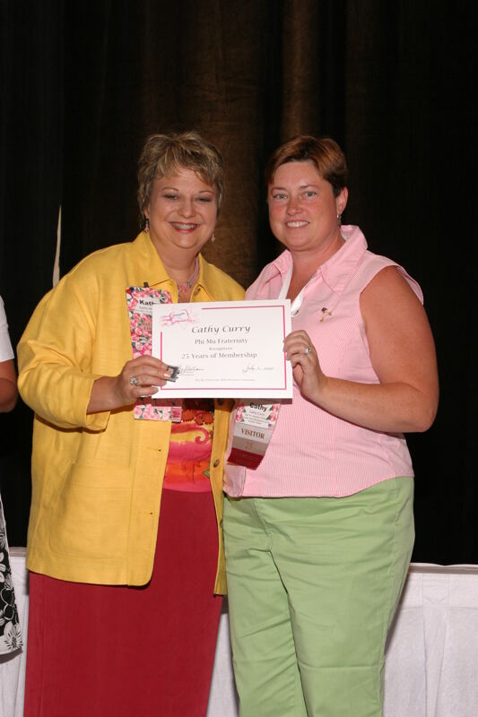 Kathy Williams and Cathy Curry With Certificate at Convention Sisterhood Luncheon Photograph, July 8-11, 2004 (Image)