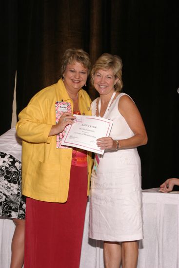 Kathy Williams and Kathy Cook With Certificate at Convention Sisterhood Luncheon Photograph, July 8-11, 2004 (image)