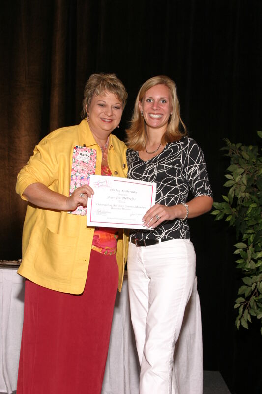 Kathy Williams and Jennifer Delozier With Certificate at Convention Sisterhood Luncheon Photograph, July 8-11, 2004 (Image)
