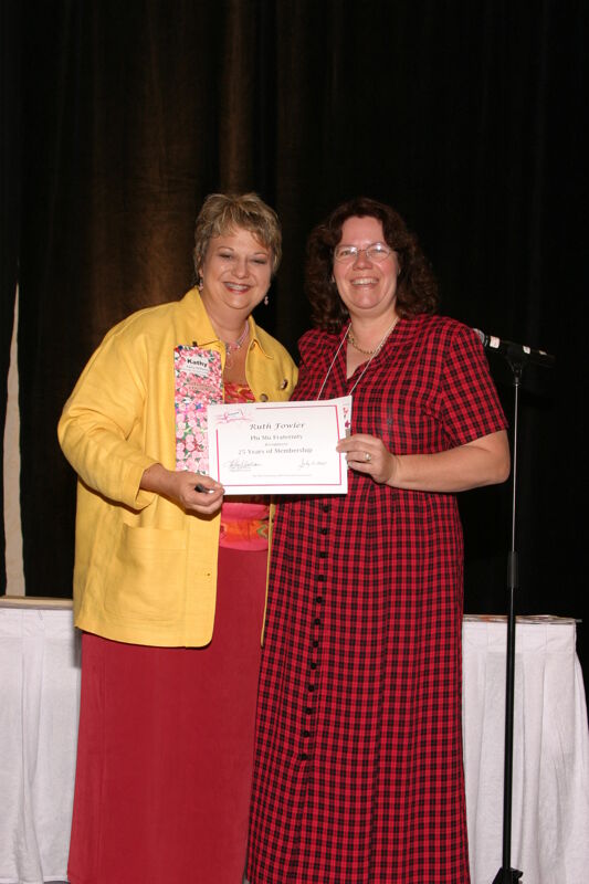 Kathy Williams and Ruth Fowler With Certificate at Convention Sisterhood Luncheon Photograph, July 8-11, 2004 (Image)