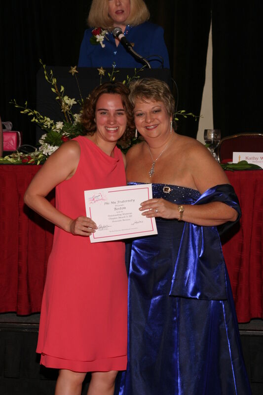 July 11 Kathy Williams and Boston Alumna With Certificate at Convention Carnation Banquet Photograph Image