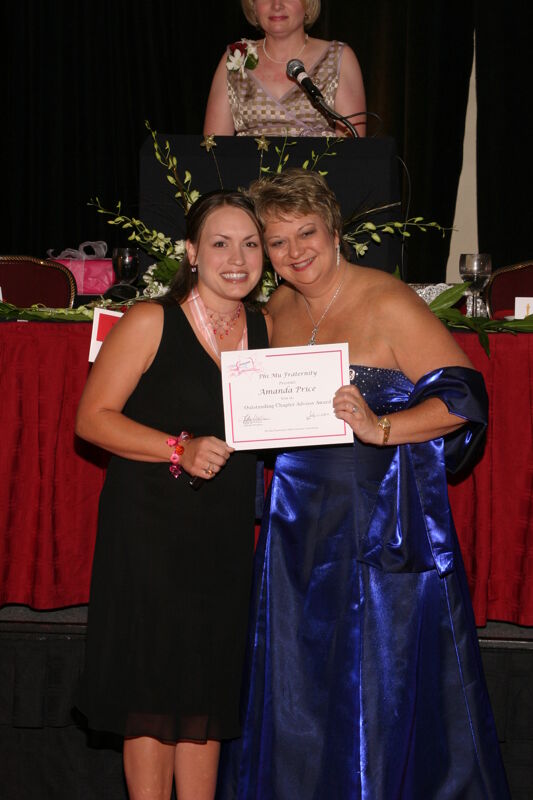 Kathy Williams and Amanda Price With Certificate at Convention Carnation Banquet Photograph, July 11, 2004 (Image)