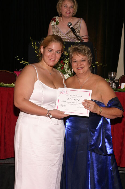July 11 Kathy Williams and Zeta Alpha Chapter Member With Certificate at Convention Carnation Banquet Photograph Image
