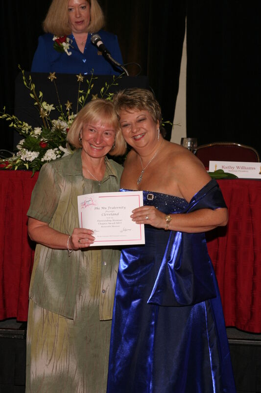 July 11 Kathy Williams and Cleveland Alumna With Certificate at Convention Carnation Banquet Photograph Image