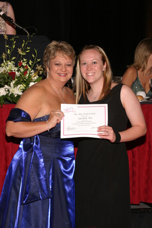 July 11 Kathy Williams and Epsilon Nu Chapter Member With Certificate at Convention Carnation Banquet Photograph Image