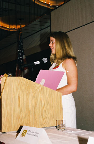 Unidentified Phi Mu Speaking at Convention Photograph 2, July 4-8, 2002 (image)