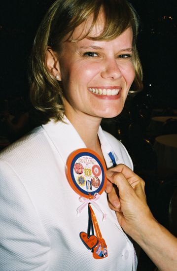 Unidentified Phi Mu Wearing Delta Beta Chapter Button at Convention Photograph 1, July 4-8, 2002 (image)