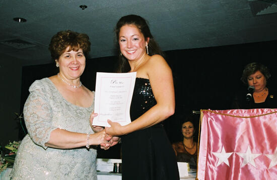 Mary Jane Johnson and Alpha Omicron Chapter Member With Certificate at Convention Photograph, July 4-8, 2002 (image)