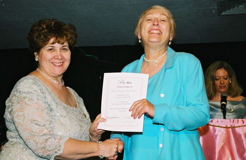 Mary Jane Johnson and Cleveland Alumnae Chapter Member With Certificate at Convention Photograph, July 4-8, 2002 (Image)