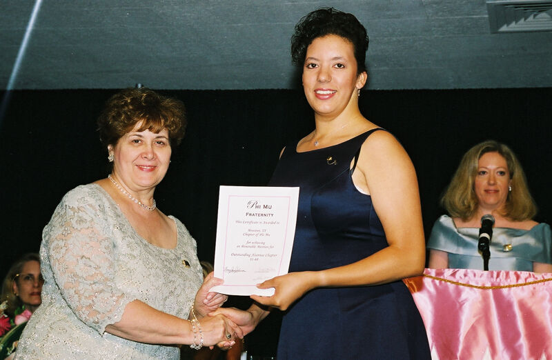Mary Jane Johnson and Houston Alumnae Chapter Member With Certificate at Convention Photograph 2, July 4-8, 2002 (Image)