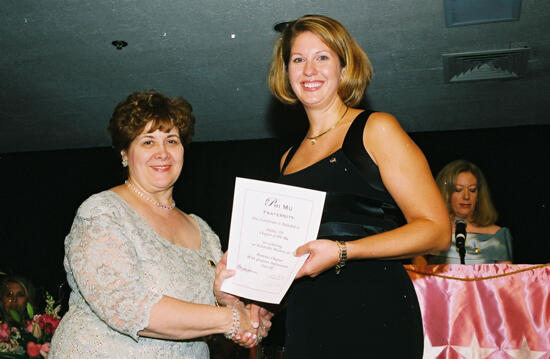 Mary Jane Johnson and Dallas Alumnae Chapter Member With Certificate at Convention Photograph, July 4-8, 2002 (image)