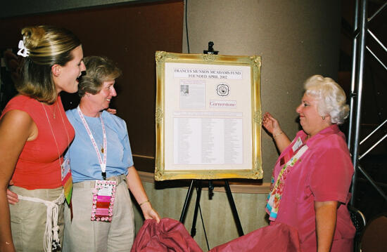 Unidentified, Stone, and Hall Unveiling McAdams Fund Plaque at Convention Photograph 1, July 4-8, 2002 (image)