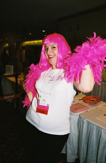 Ann Sutphin in Pink Wig and Boa at Convention Photograph 2, July 4-8, 2002 (image)