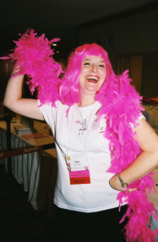 Ann Sutphin in Pink Wig and Boa at Convention Photograph 1, July 4-8, 2002 (Image)