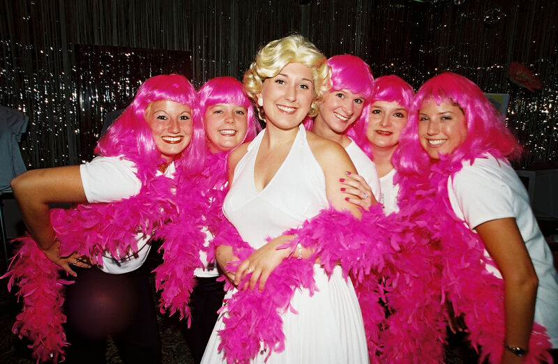 Phi Mus in Pink Wigs and Boas at Convention Photograph 7, July 4-8, 2002 (Image)