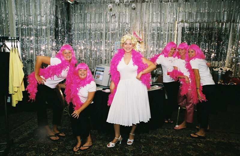 Phi Mus in Pink Wigs and Boas at Convention Photograph 6, July 4-8, 2002 (Image)