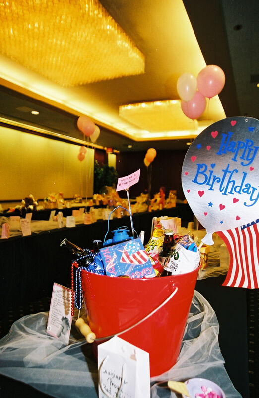 Birthday-Themed Convention Gift Basket Photograph, July 4-8, 2002 (Image)