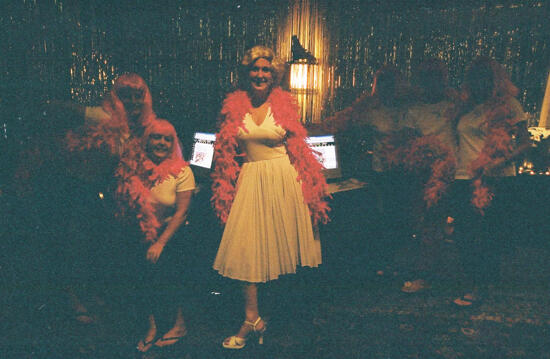 Phi Mus in Pink Wigs and Boas at Convention Photograph 4, July 4-8, 2002 (image)